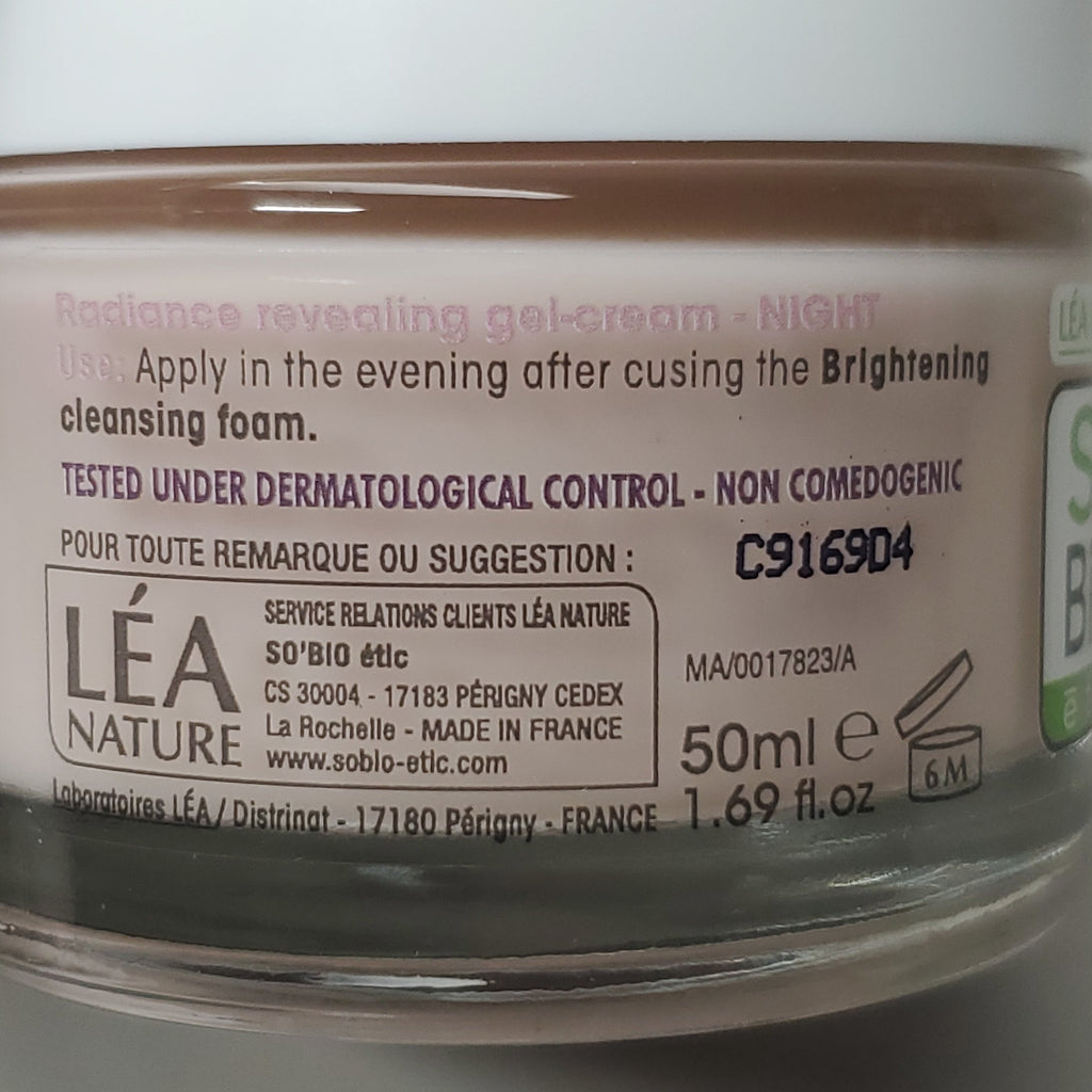 SO BIO etic Radiance Revealing Gel-Cream Night Organic Lotus Flower Hamamelis Zinc 1.69 fl oz (New)