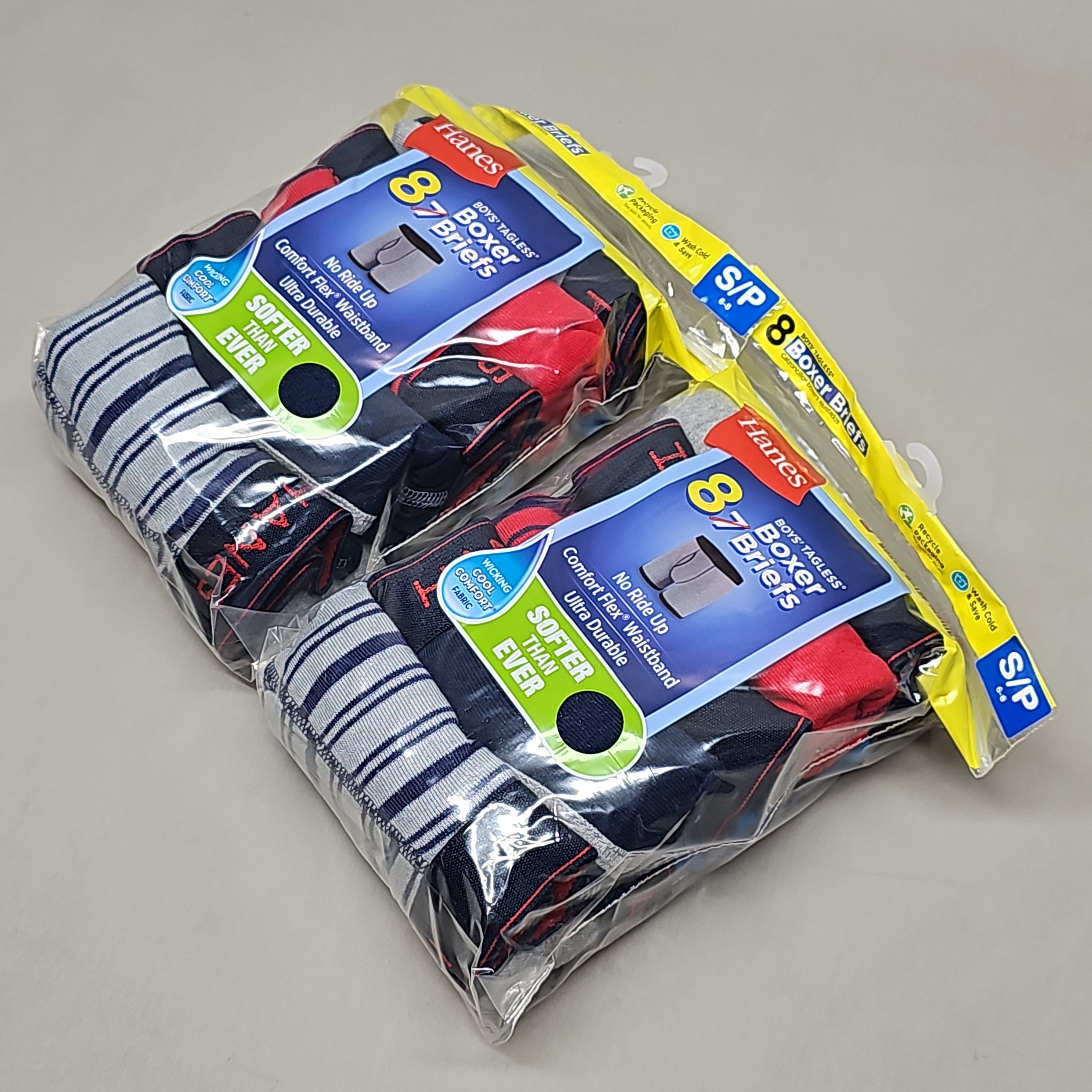 HANES Boxer Briefs 16-Pack Boy's Tagless Size S 6/8 B74SR8 (New)
