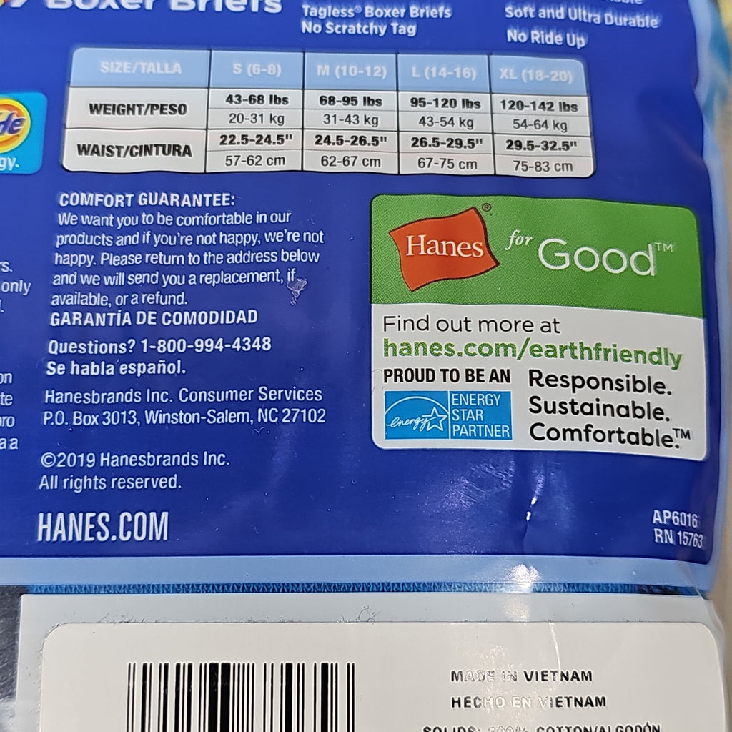 HANES Boxer Briefs 16-Pack Boy's Tagless Size S 6/8 B74SR8 (New)