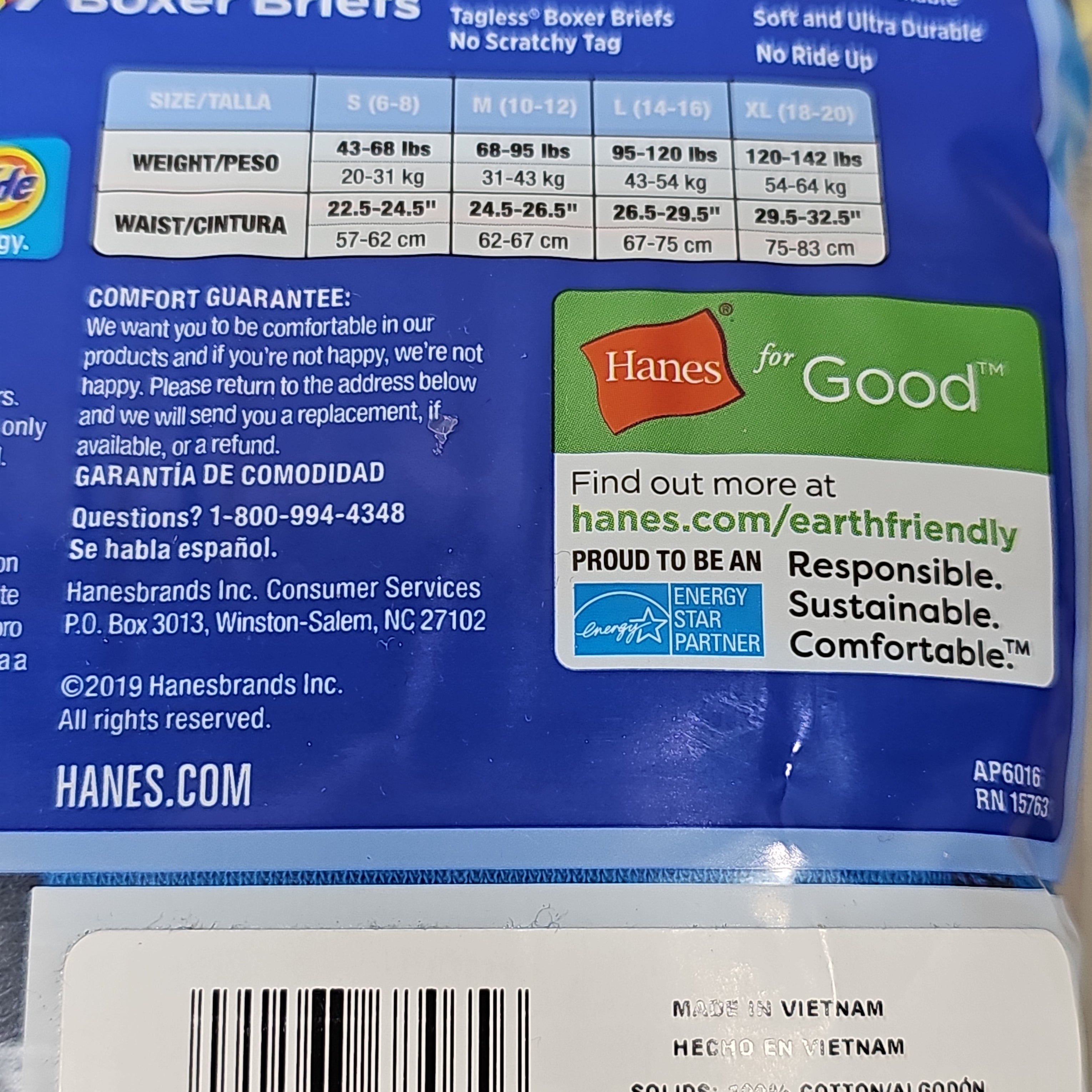 HANES Boxer Briefs 16-Pack Boy's Tagless Size S 6/8 B74SR8 (New)