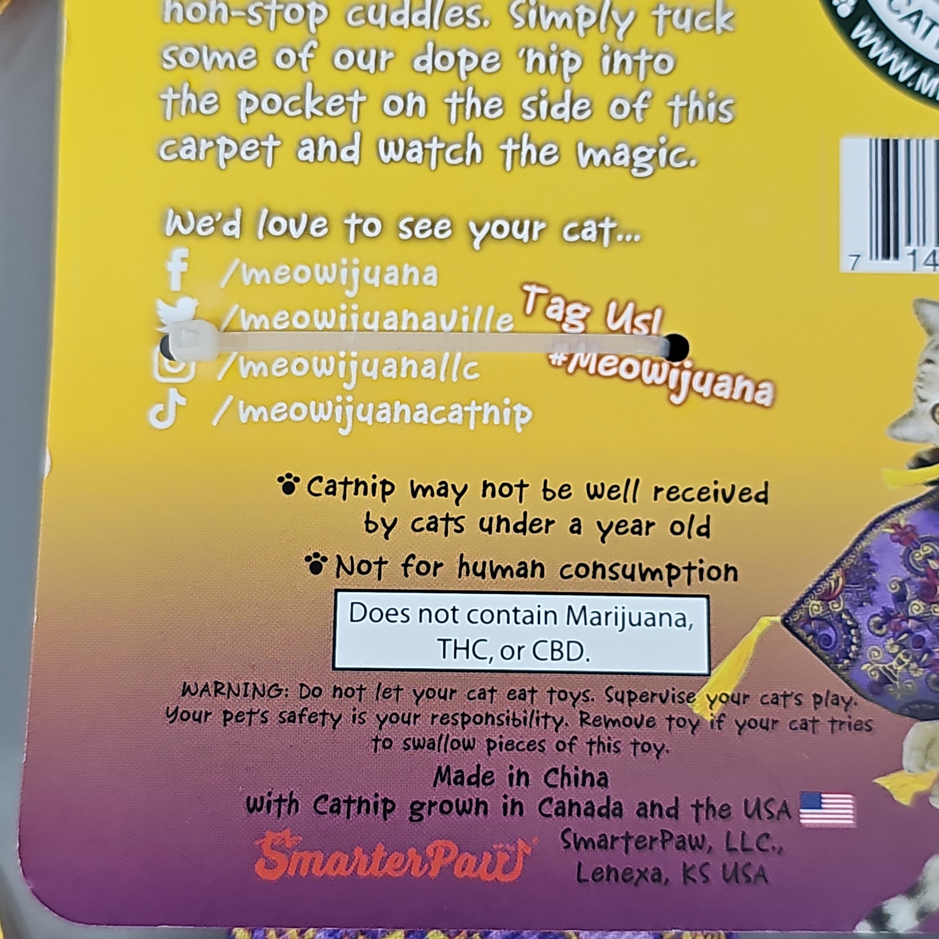 SMARTER PAW Meowijuana Organic Catnip Toy CASE OF 24! Get a Ride Magic Carpet Cat Toy (New)