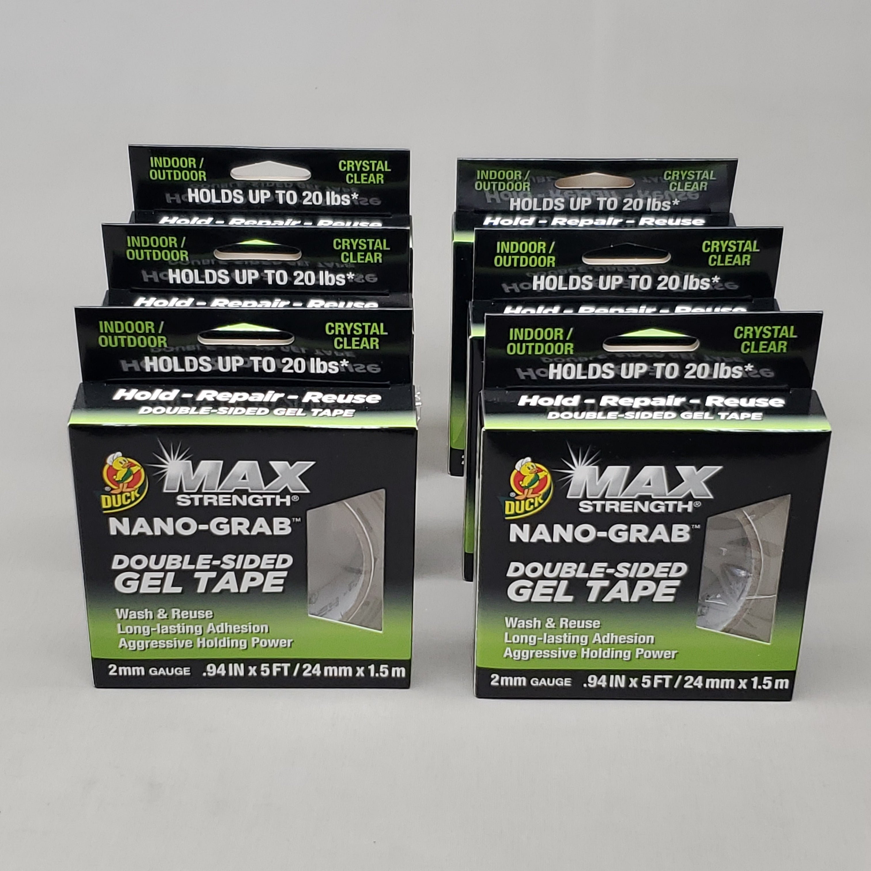 SHURTAPE 6 Pack Duck Max Strength Nano-Grab Double Sided Gel Tape .49"X5' 2mm Gauge