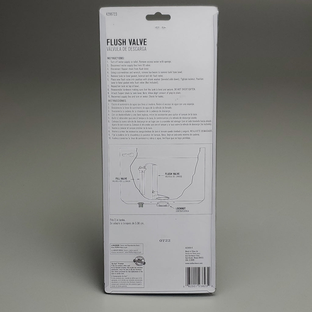 ACE Plumbing Toilet Tank Flush Valve White Plastic 4299723 (New)