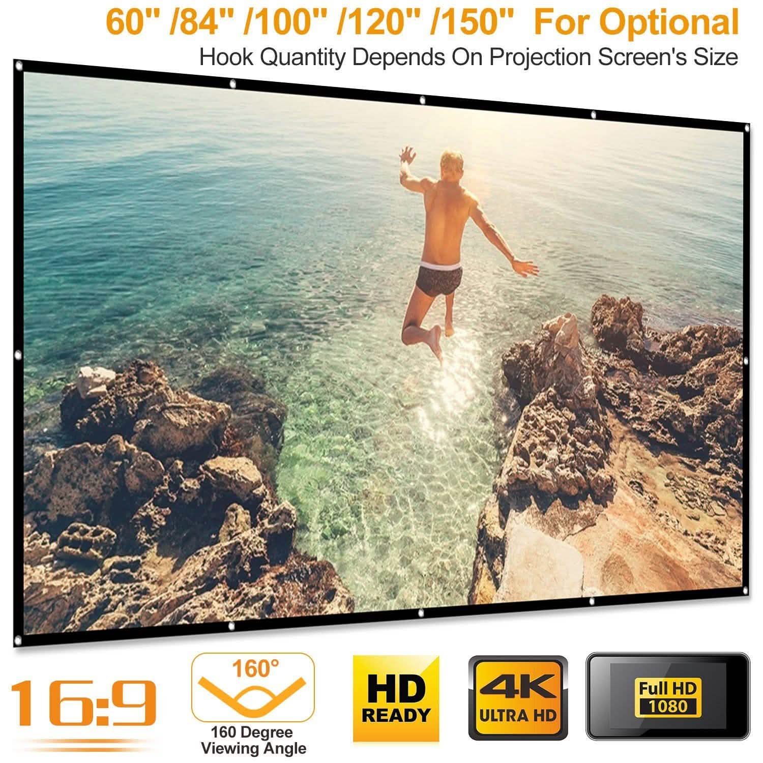 16:9 Foldable Projector Screen Anti-Crease Wall Mounted
