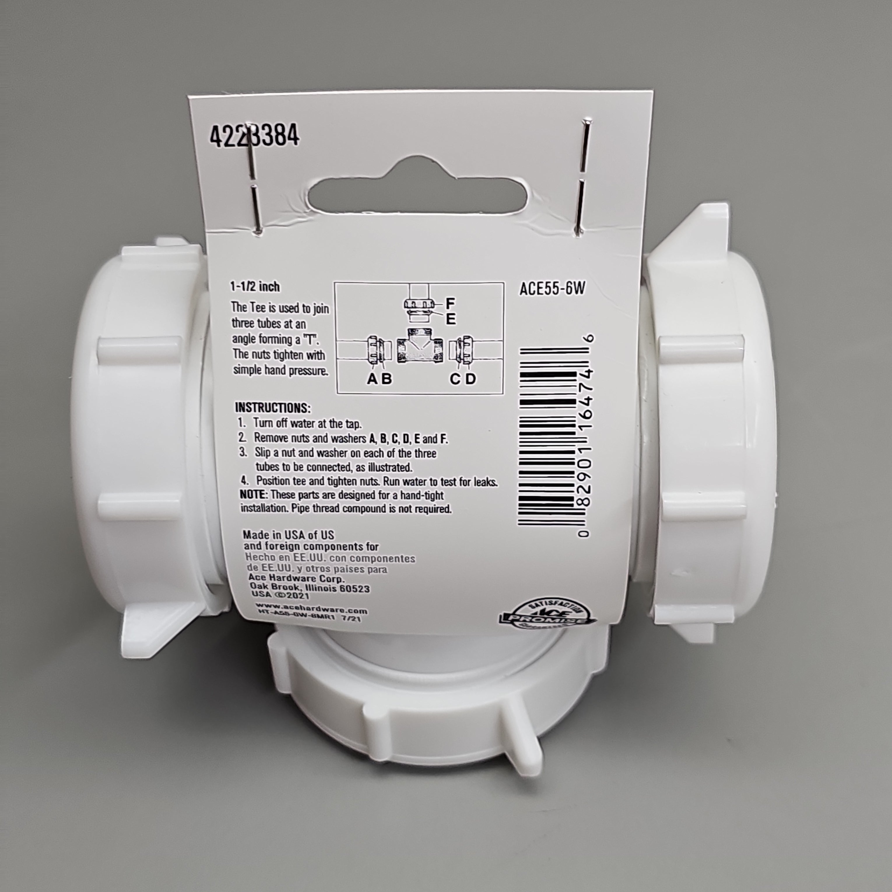 ACE Coupling Plastic Tee 3 Way 1.5" 25-Pk ACE55-6W 4223384 (New)