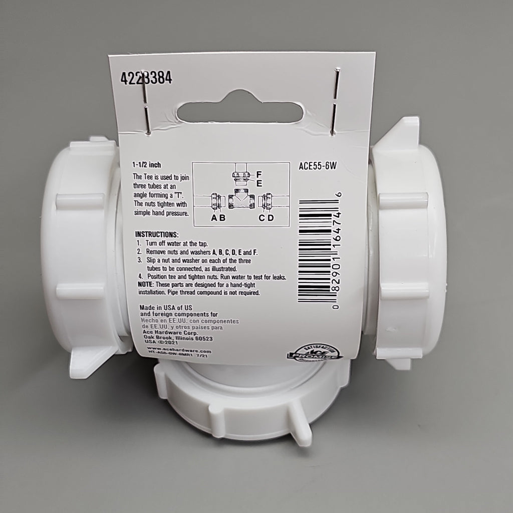 ACE Coupling Plastic Tee 3 Way 1.5" 5-Pk ACE55-6W 4223384 (New)