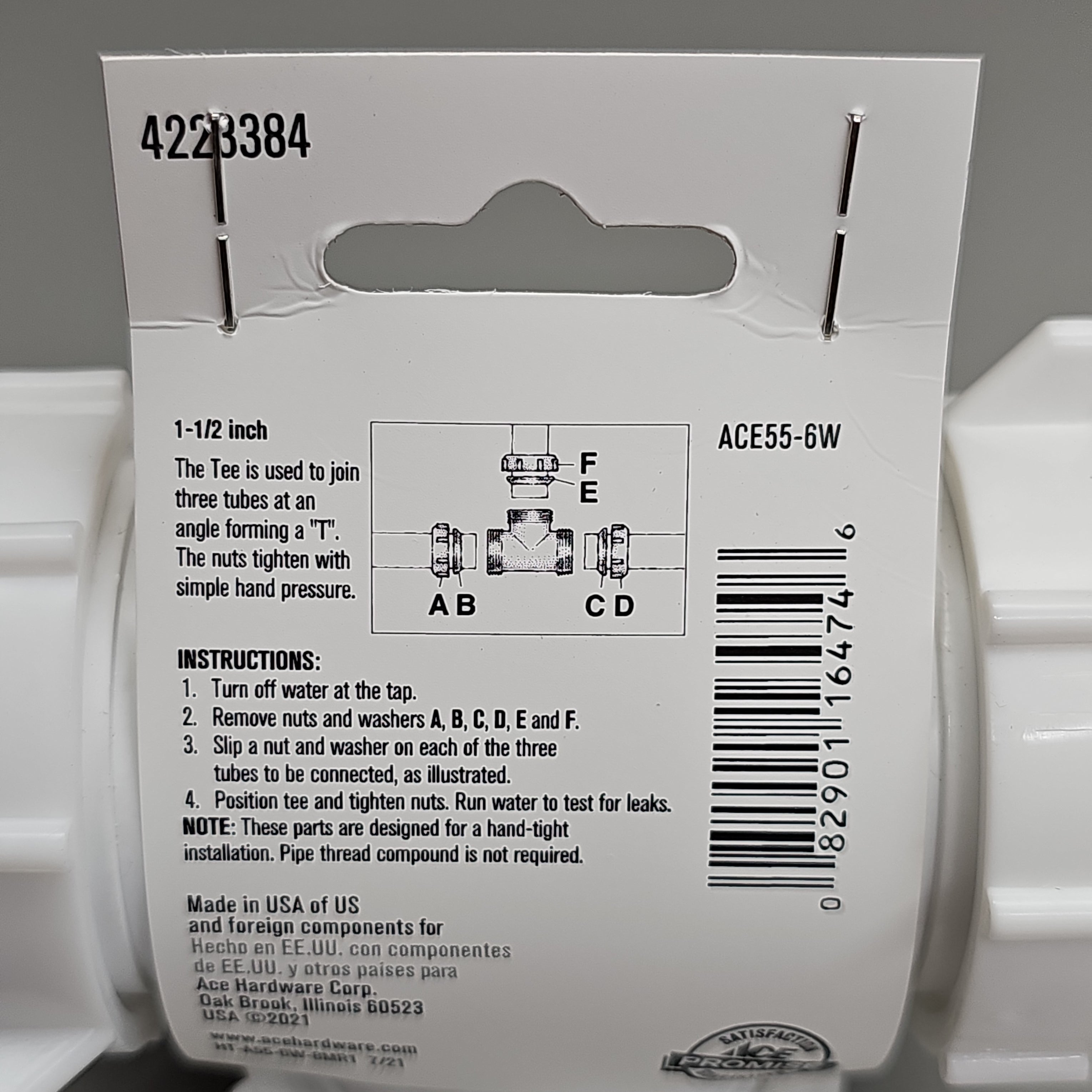 ACE Coupling Plastic Tee 3 Way 1.5" 25-Pk ACE55-6W 4223384 (New)