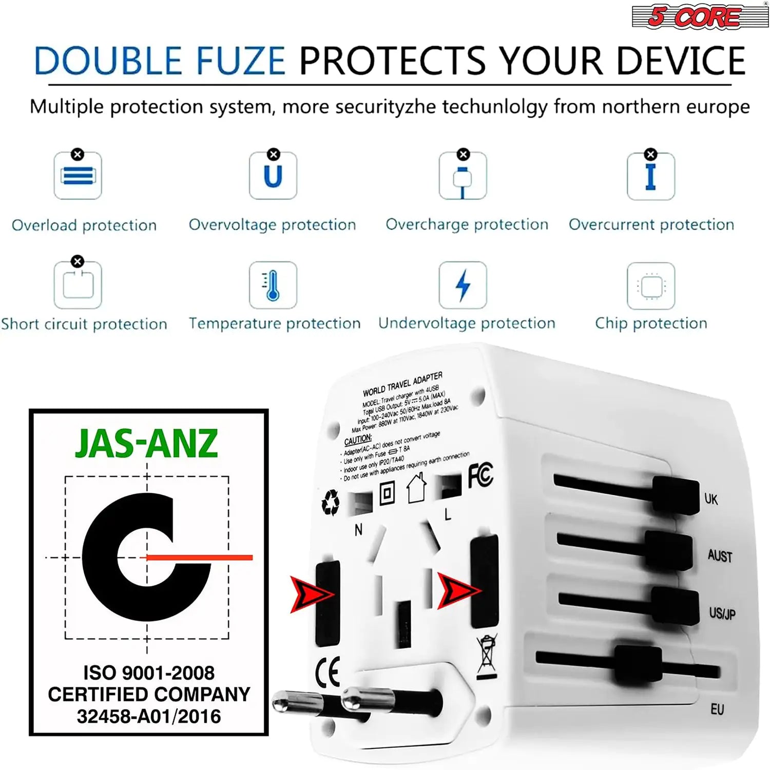 Universal Travel Adapter International Power Adapters 3 Pack Multicharger Plug w 4 USB Ports