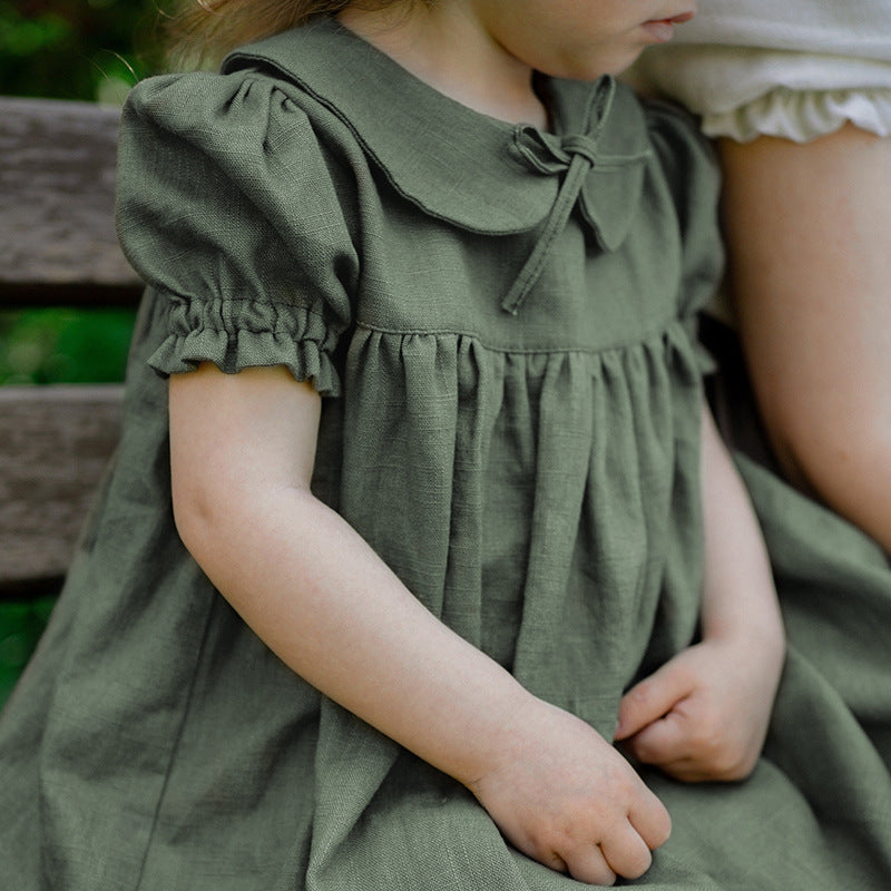Girls Rustic Cotton And Linen Dress