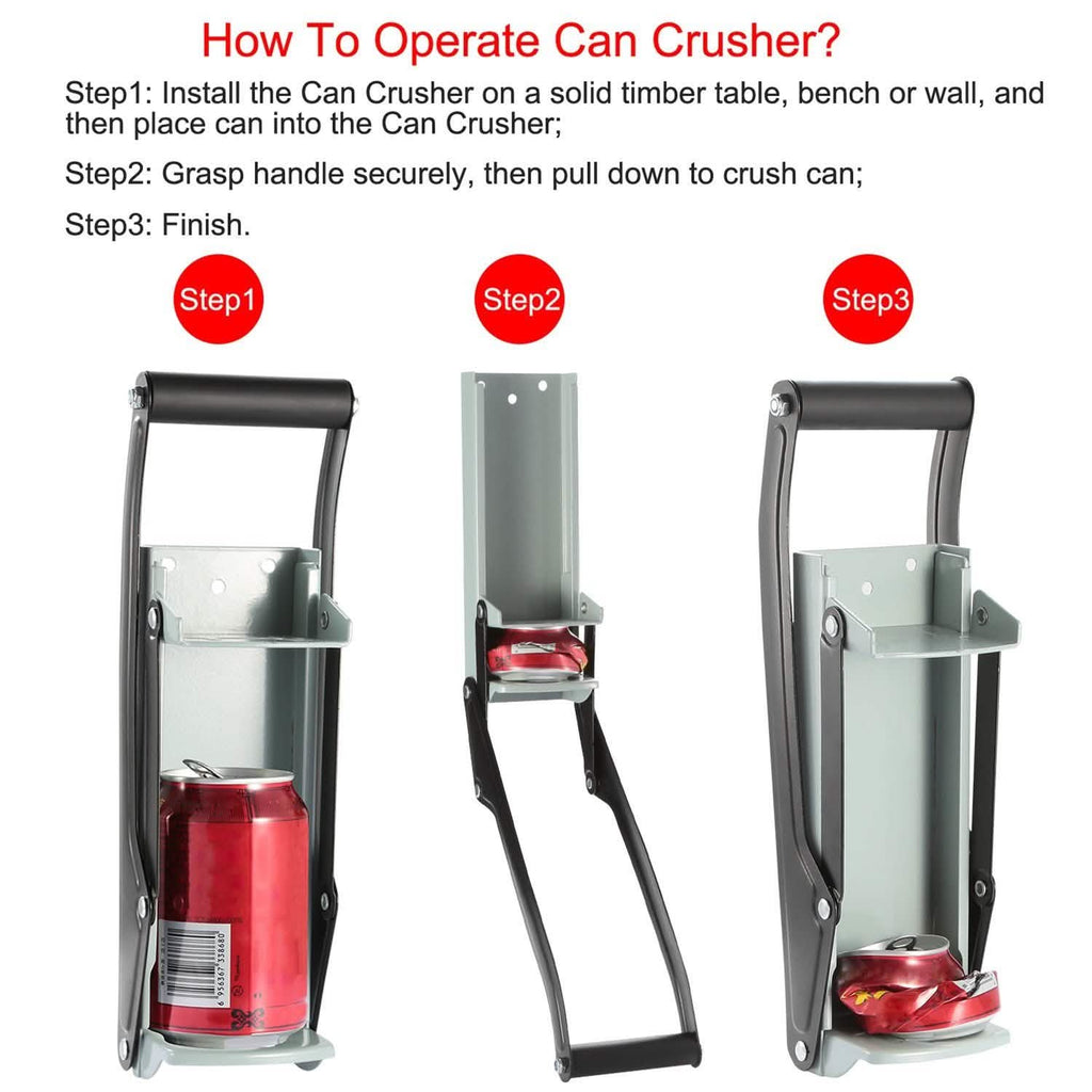 16oz Can Crusher Heavy Duty Metal with Bottle Opener Wall Mounted
