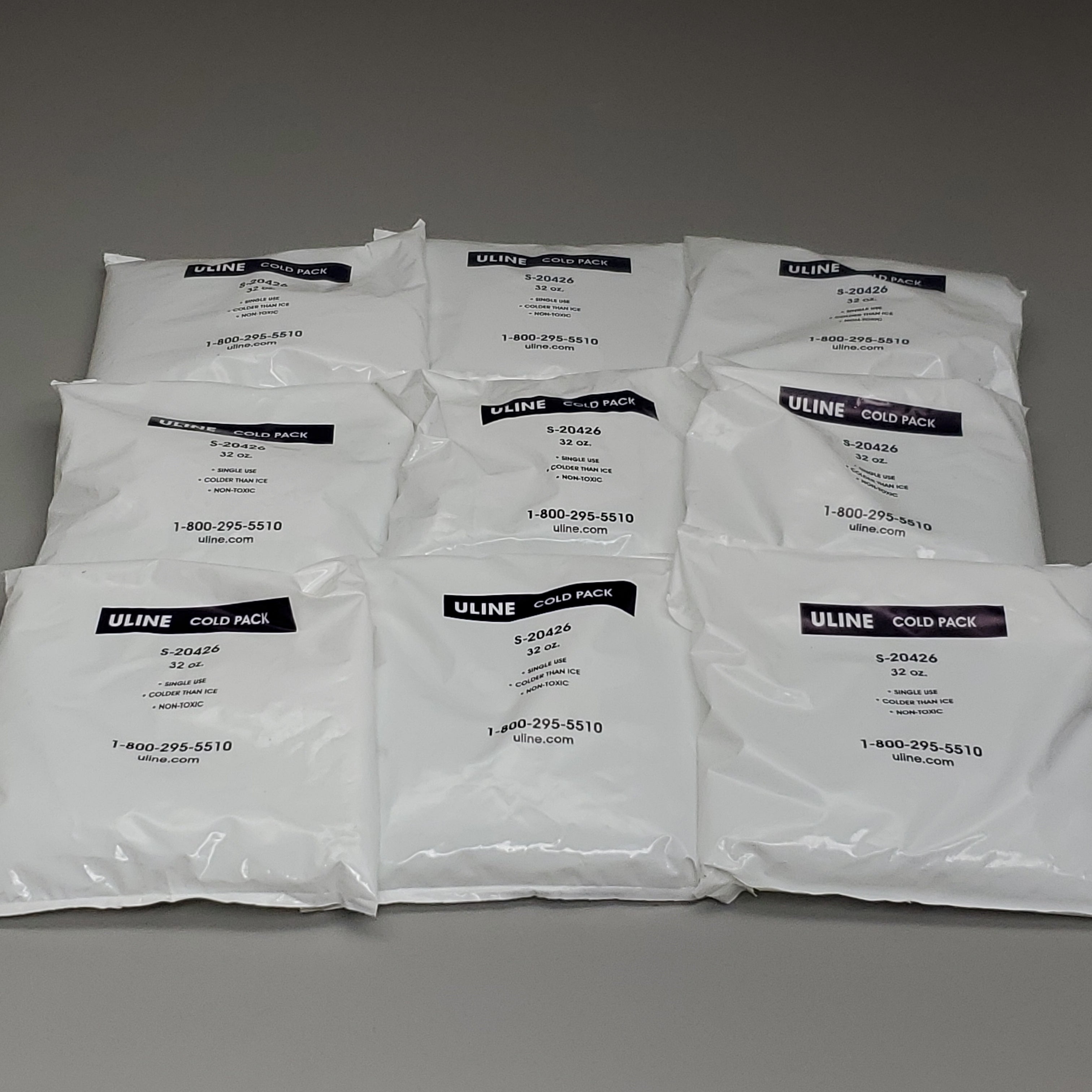 ULINE Case of 9 Single Use Cold Packs 32 oz, S-20426 (New)