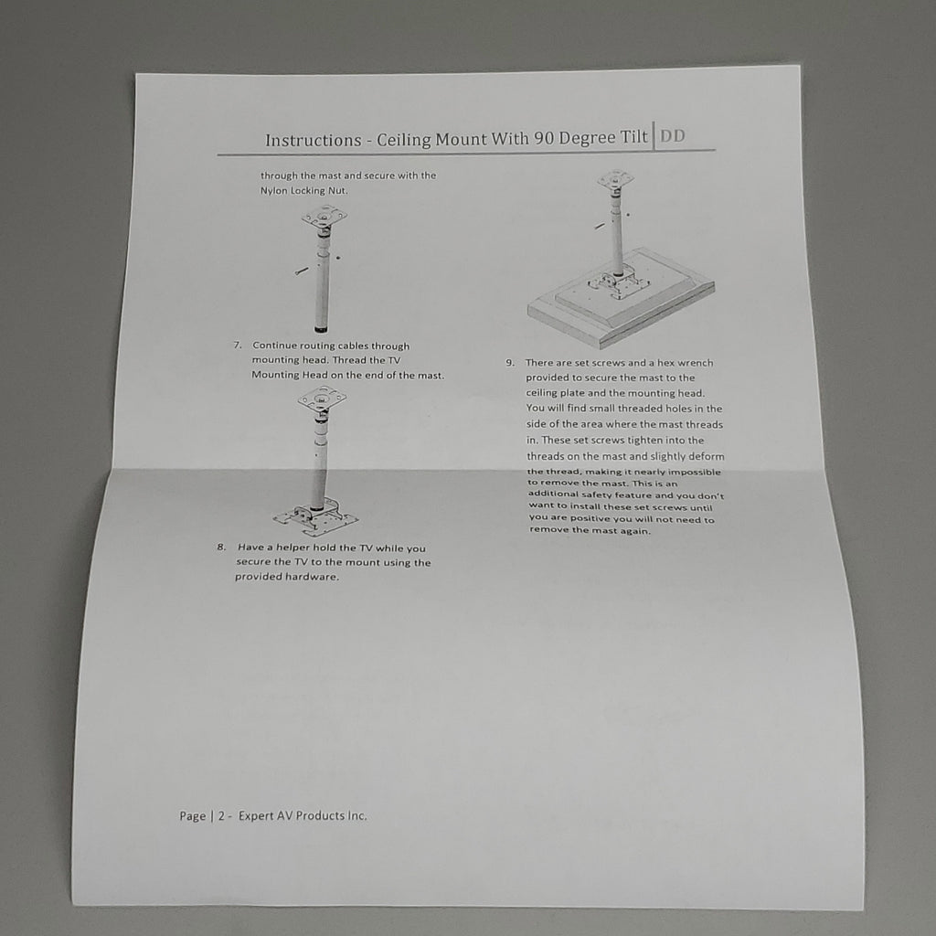 Projector TV Mount Kits 24"L Pole 6" x 6" Ceiling mount 8.5" x 8.5" Projector plate Black