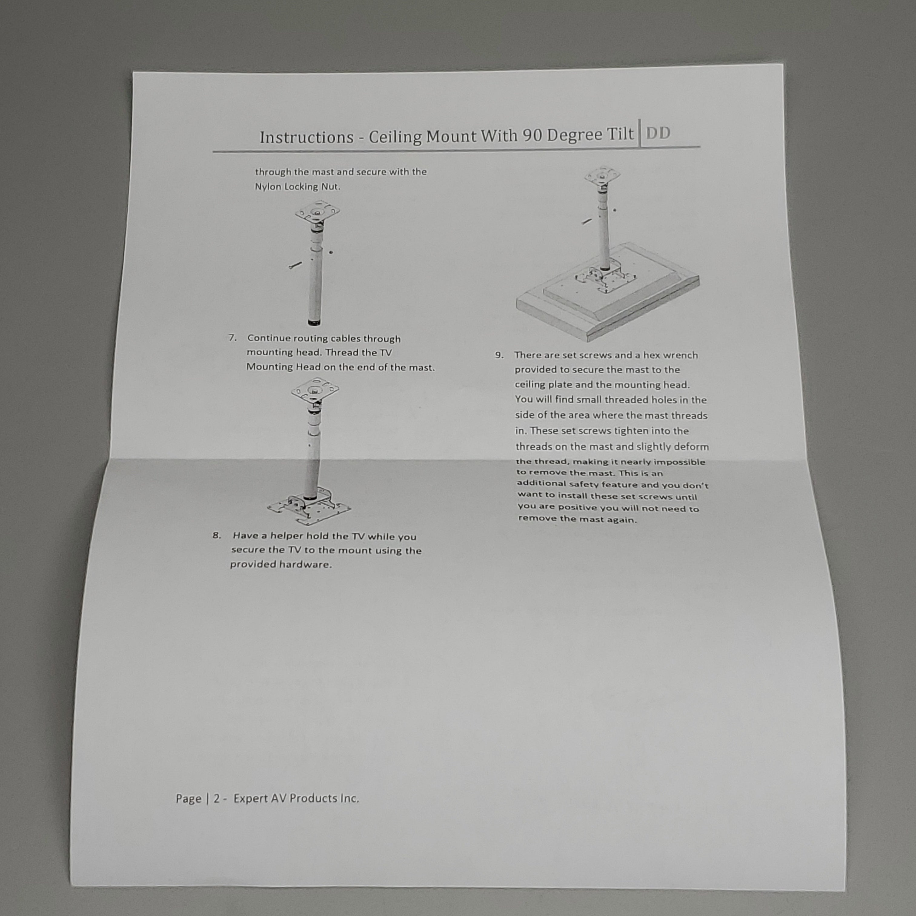 Projector TV Mount Kits 24"L Pole 6" x 6" Ceiling mount 8.5" x 8.5" Projector plate Black