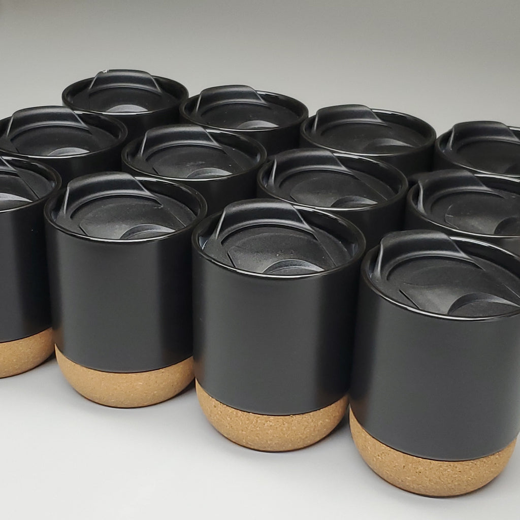 CERAMIC MUGS (12 PACK) w/ Cork Base & Lid Black AC566-00