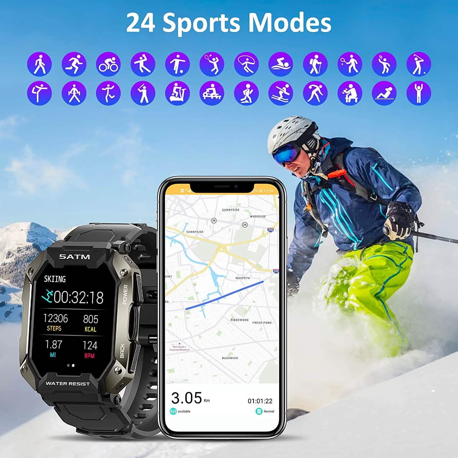 1.71" Tactical Military Sports Smart Watch