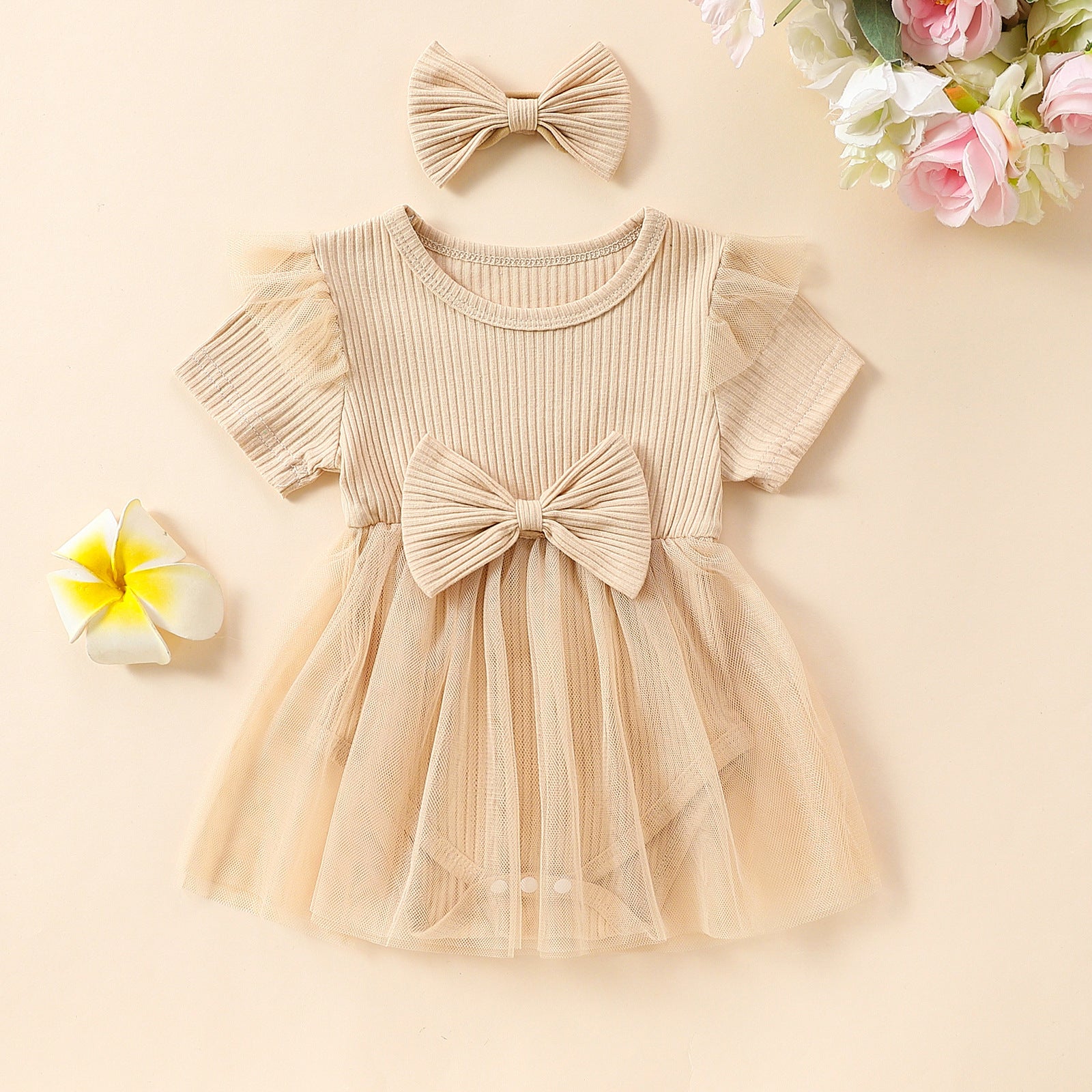 Girls' Multi-color Mesh Flounced Sleeve Short Sleeved Kazakhstan Skirt