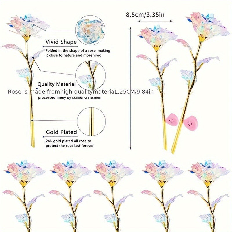 10pcs Realistic Gilded Eternal Roses & Crystal Flowers - Plastic Artificial Roses Suitable for Valentine's Day, Christmas, Weddings, Birthdays, Anniversaries - Elegant Table Centerpiece, Wedding Bouquets, & Decorations - -Las