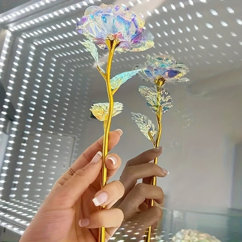 10pcs Realistic Gilded Eternal Roses & Crystal Flowers - Plastic Artificial Roses Suitable for Valentine's Day, Christmas, Weddings, Birthdays, Anniversaries - Elegant Table Centerpiece, Wedding Bouquets, & Decorations - -Las
