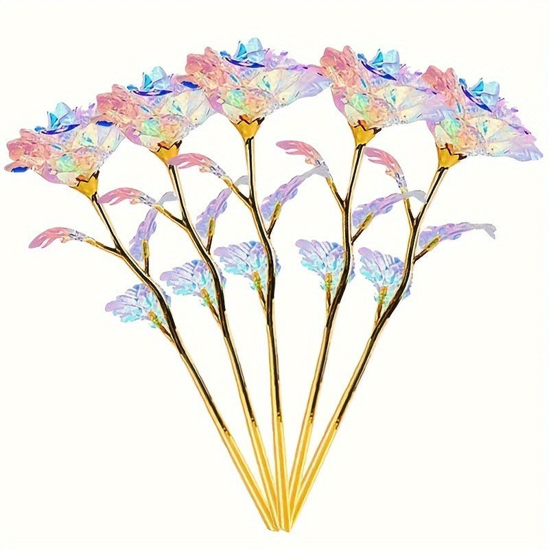 10pcs Realistic Gilded Eternal Roses & Crystal Flowers - Plastic Artificial Roses Suitable for Valentine's Day, Christmas, Weddings, Birthdays, Anniversaries - Elegant Table Centerpiece, Wedding Bouquets, & Decorations - -Las