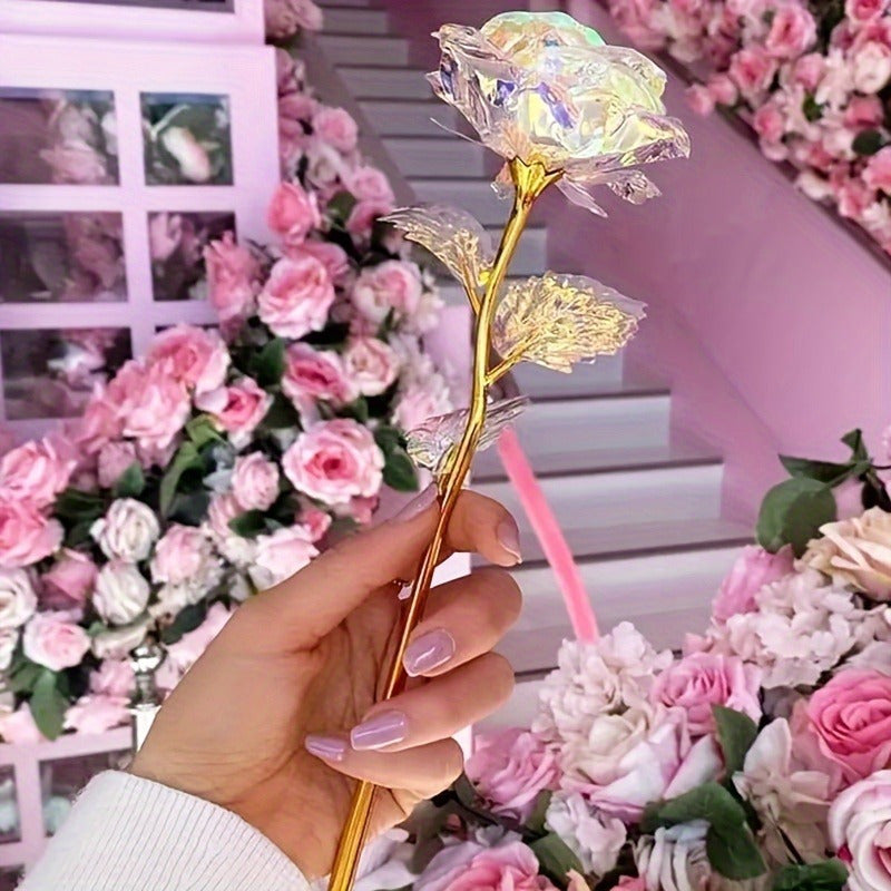 10pcs Realistic Gilded Eternal Roses & Crystal Flowers - Plastic Artificial Roses Suitable for Valentine's Day, Christmas, Weddings, Birthdays, Anniversaries - Elegant Table Centerpiece, Wedding Bouquets, & Decorations - -Las