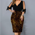 Plus Size Women's Personalized Sequined Beads V-neck Dress With Hips