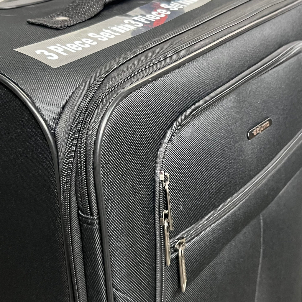 DEJUNO (3 PACK) Lightweight Expandable Spinner Luggage Suitcase Set Black 2302DJBF