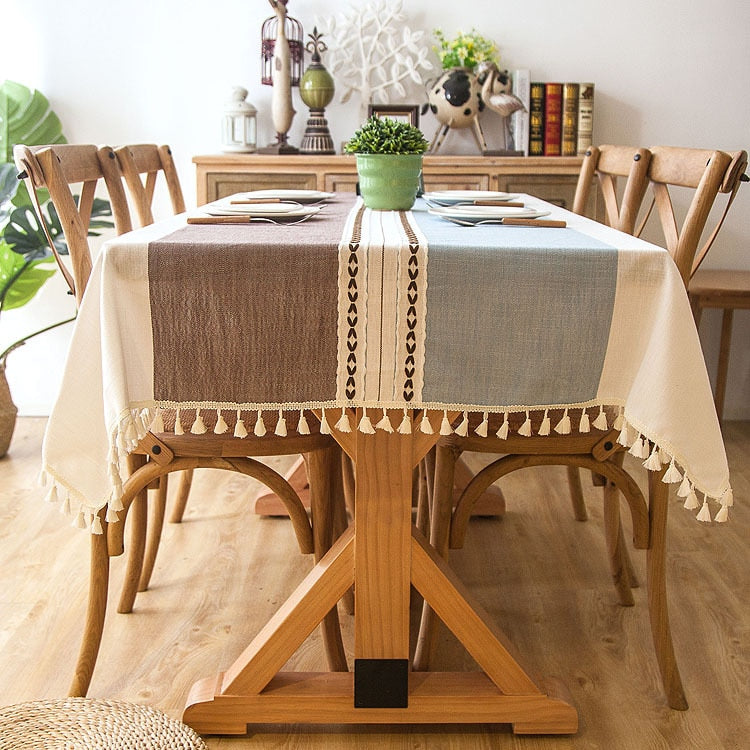 90*90 cm Plaid Decorative Linen Tablecloth With Tassel Waterproof Oilproof Thick Rectangular Wedding Dining Table Cover Tea Table Cloth