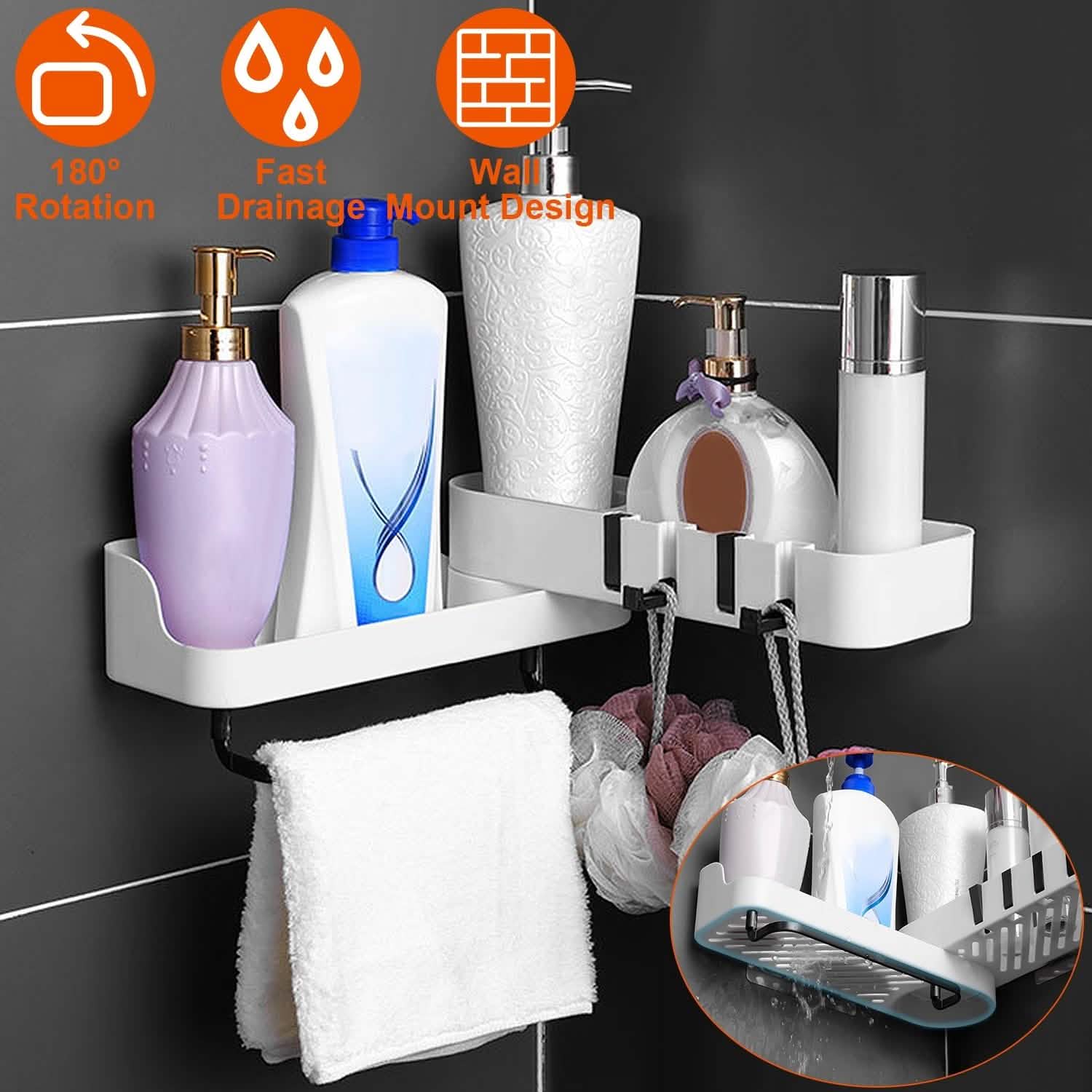 180° Rotatable Bathroom Corner Caddy Shelf
