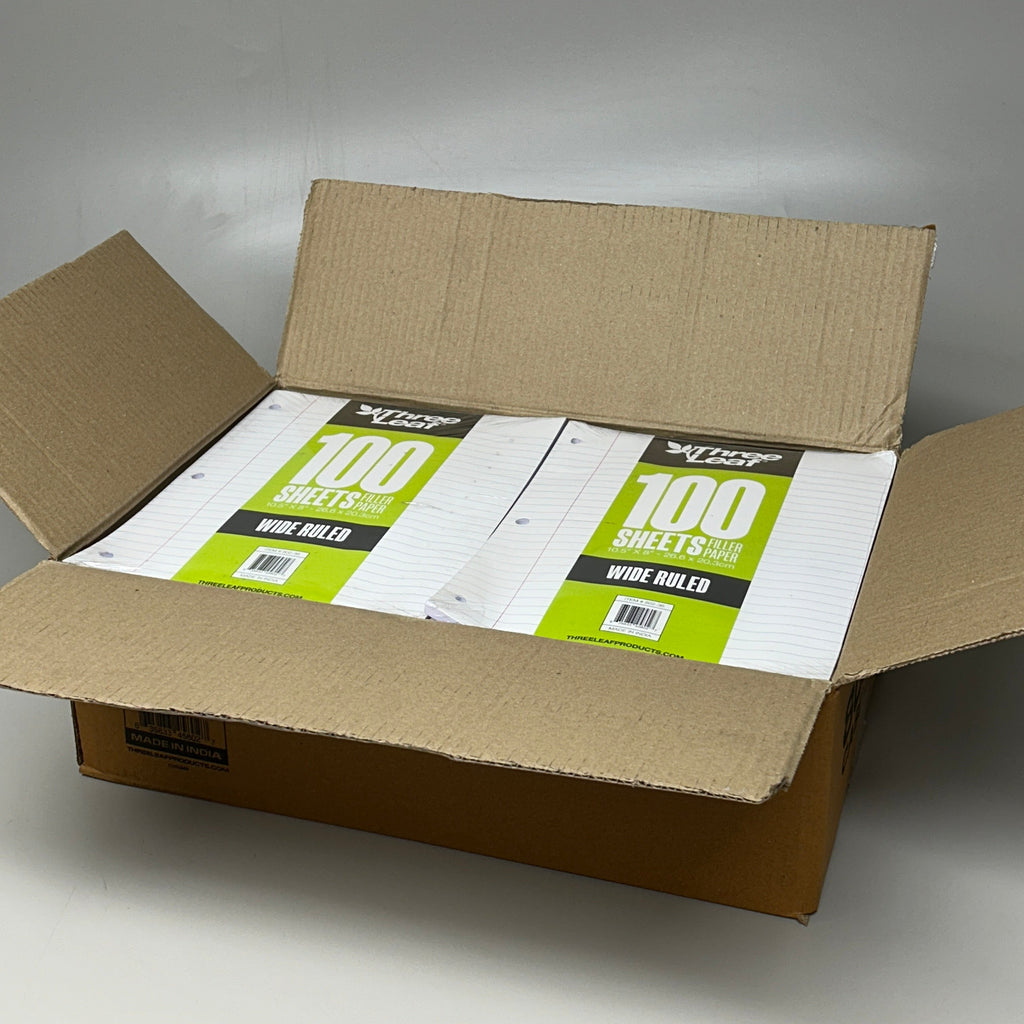THREE LEAF (36 PACK) Filler Paper Wide Ruled 100 Count 10.5" x 8" (New)