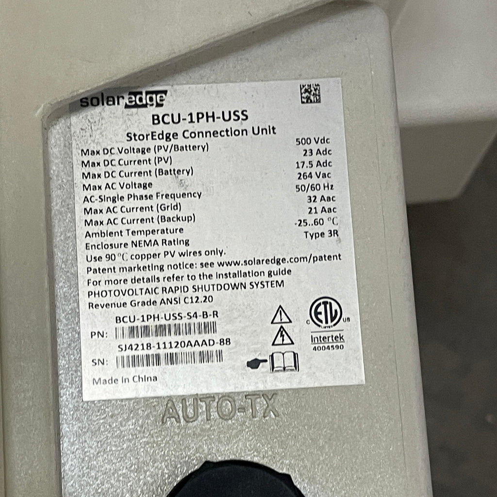 SOLAREDGE Storedge Inverter Equipment SE3800A & BCU-1PH-USS (For Parts, Not Tested)