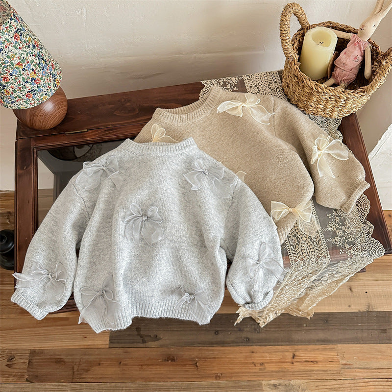 Girl's Sweater Fashion Children's Bow Knitwear
