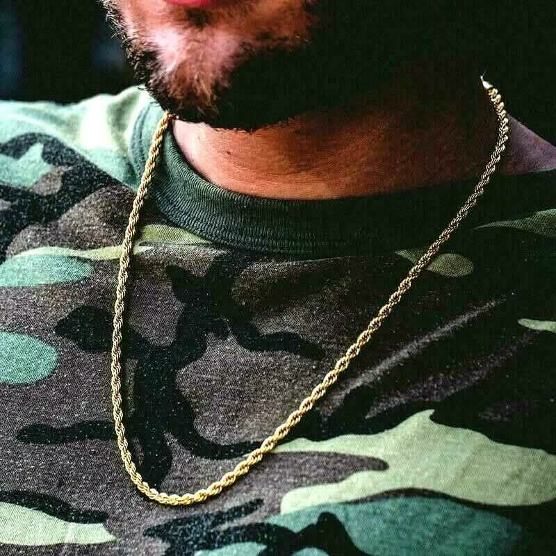 18K 3mm Solid Gold Rope Chain Necklace Men Women