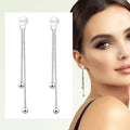 18K Bead Ball And Pearl Long Drop Earrings