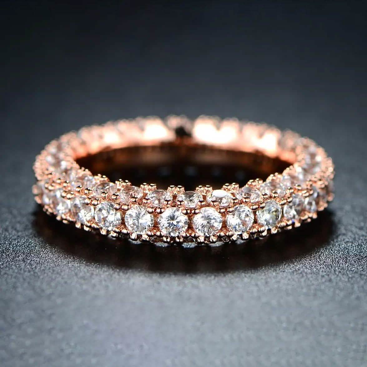 18K Gold and Italian Cut Crystal 3 Row Eternity Ring