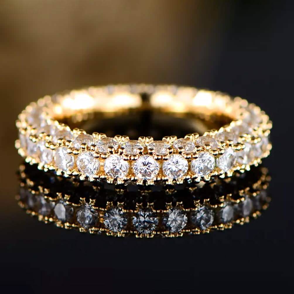18K Gold and Italian Cut Crystal 3 Row Eternity Ring