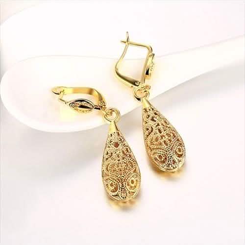 18K Gold Laser Cut Filigree Drop Earrings - Assorted Colors