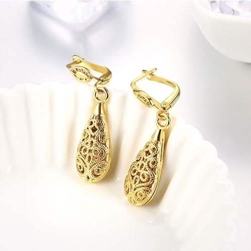 18K Gold Laser Cut Filigree Drop Earrings - Assorted Colors