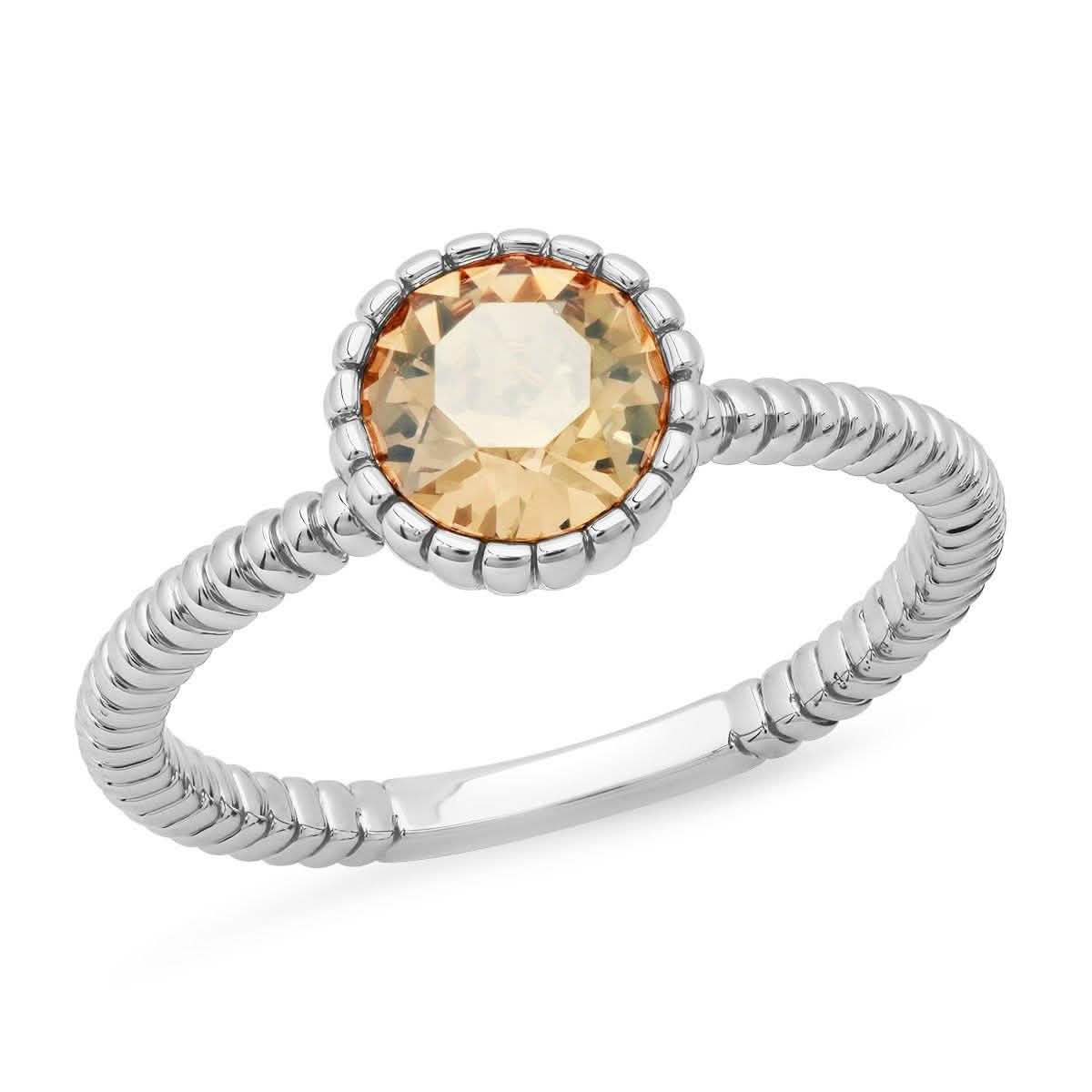 18k Gold Plated Brass Solitaire Rope Engagement Ring with Swarovski Crystals