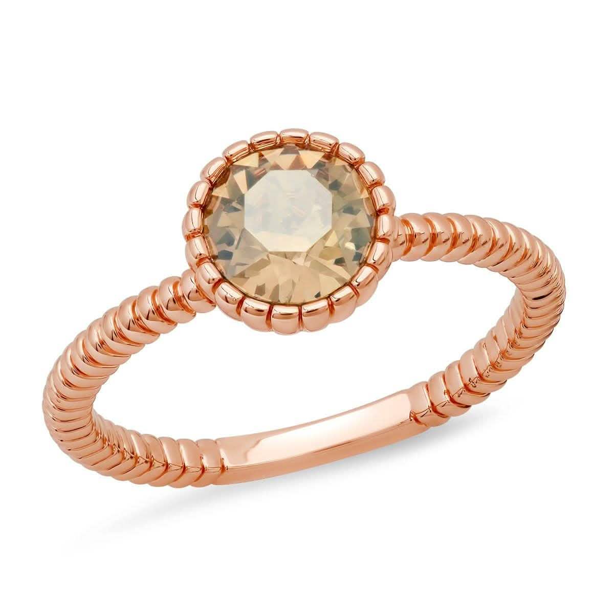 18k Gold Plated Brass Solitaire Rope Engagement Ring with Swarovski Crystals