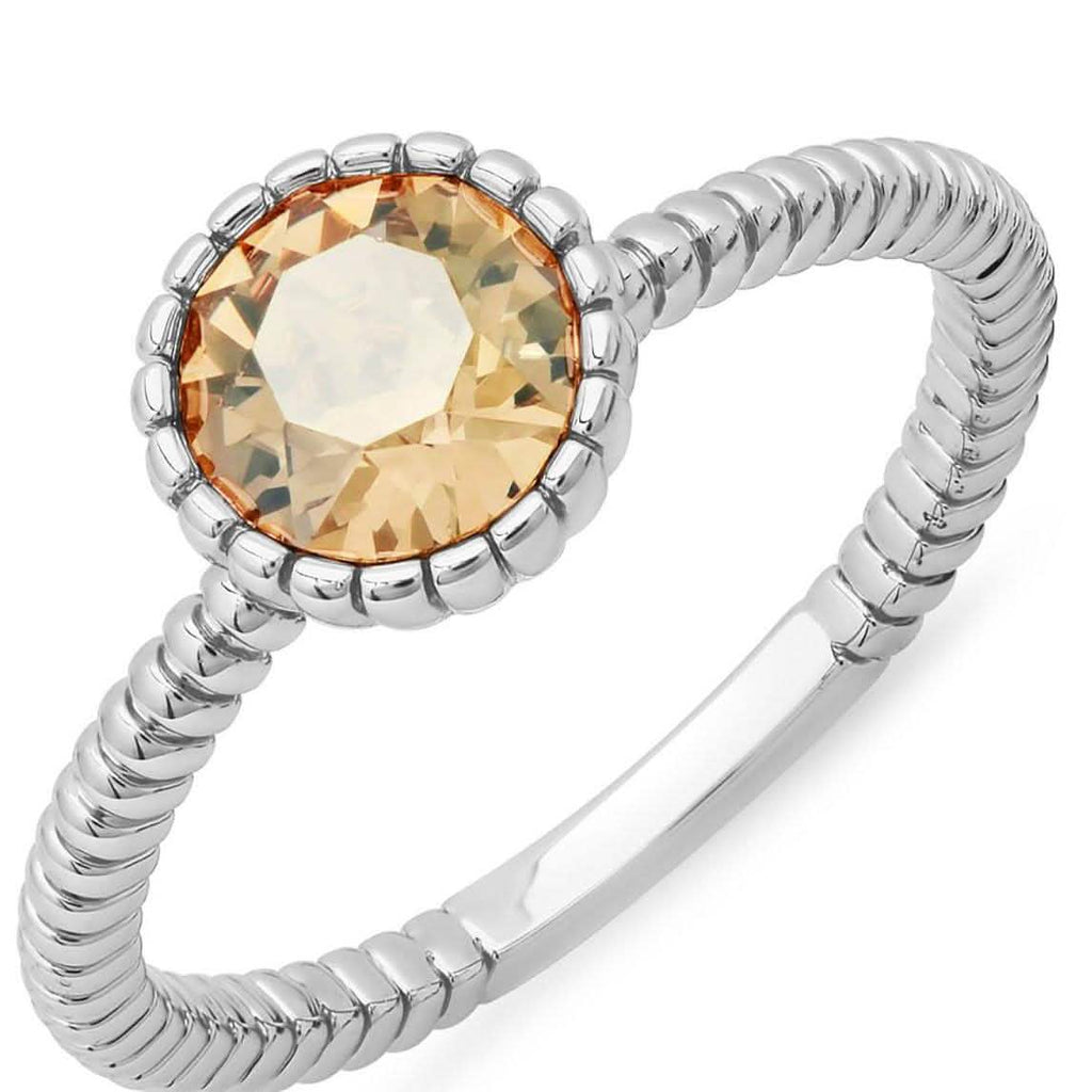 18k Gold Plated Brass Solitaire Rope Engagement Ring with Swarovski Crystals