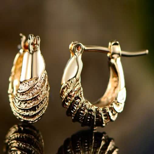 18k Gold Plated Carved Hoop Earrings