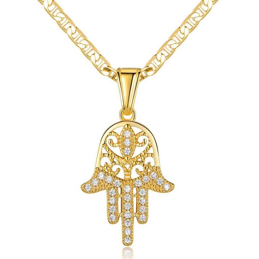 18K Gold Plated Crystal Hamsa Hand Pendant