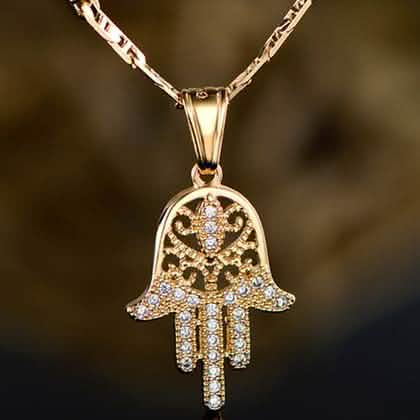 18K Gold Plated Crystal Hamsa Hand Pendant