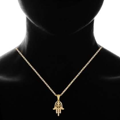 18K Gold Plated Crystal Hamsa Hand Pendant
