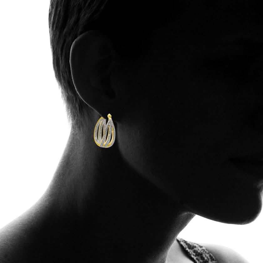 18K Gold Plated Hoop Earring With Diamond Accent By MUIBLU Gems
