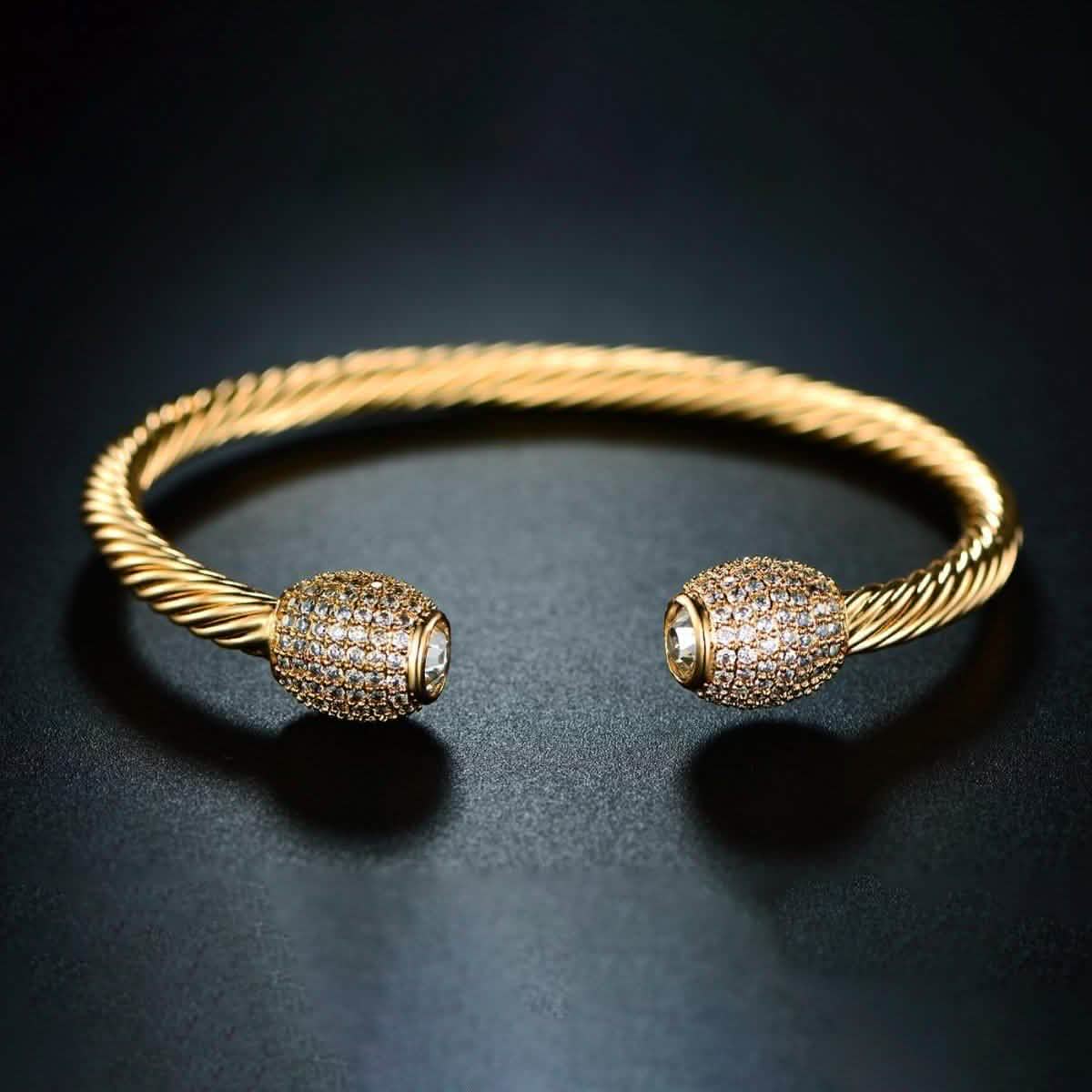 18K Gold Plated Open Cuff Crystal Bangle by Barzel
