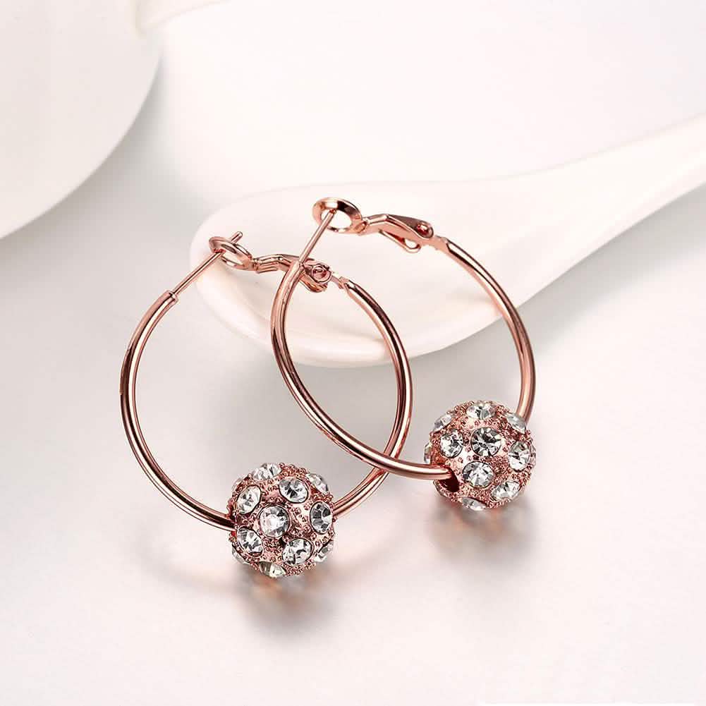 18K Gold Plated Pave Ball Hoop Earring Swarovski Crystals
