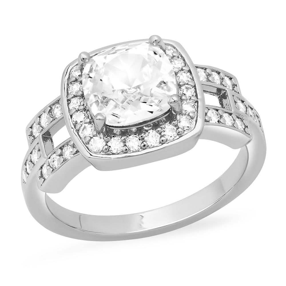 18k Gold Plated Square Engagement Ring with Swarovski Crystals