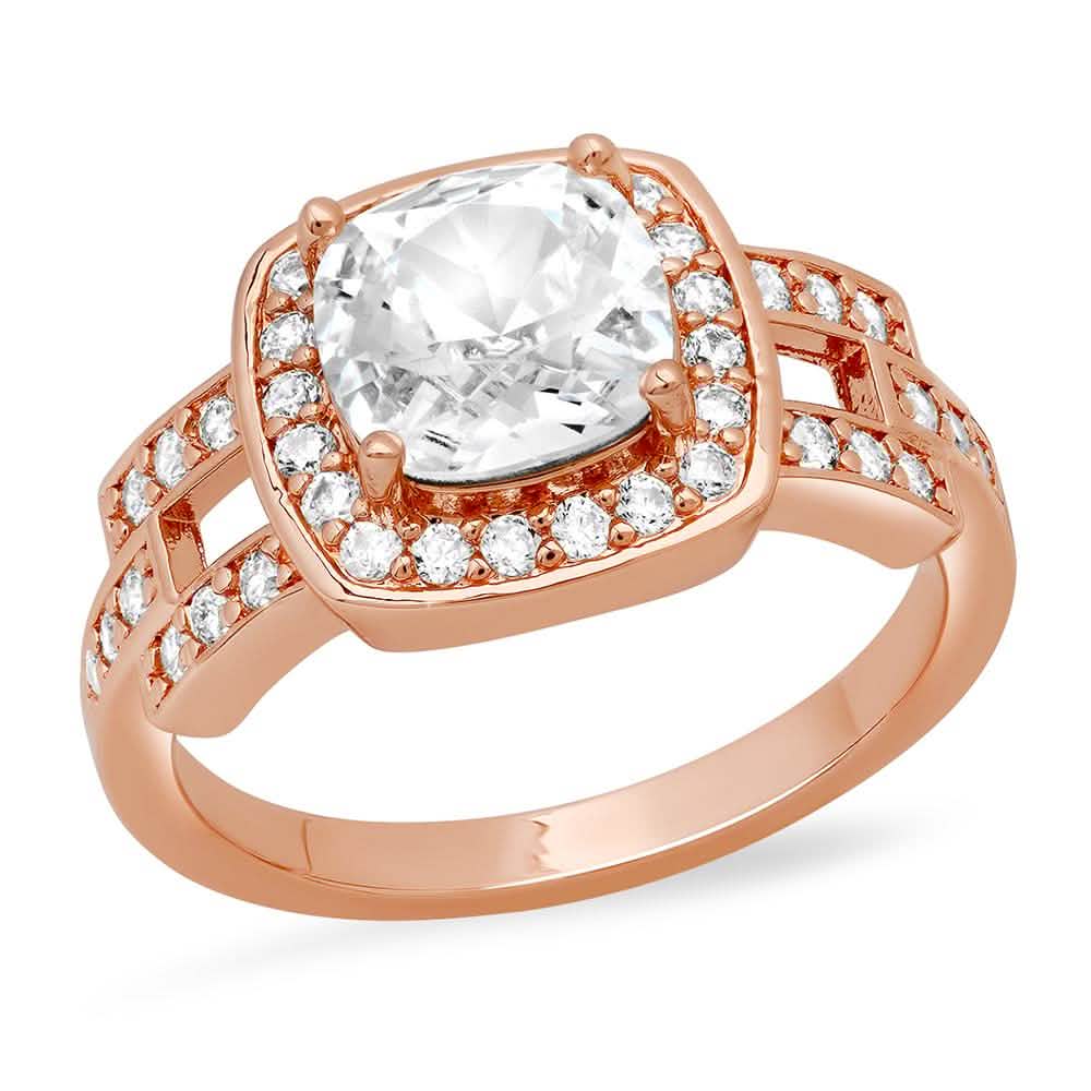 18k Gold Plated Square Engagement Ring with Swarovski Crystals