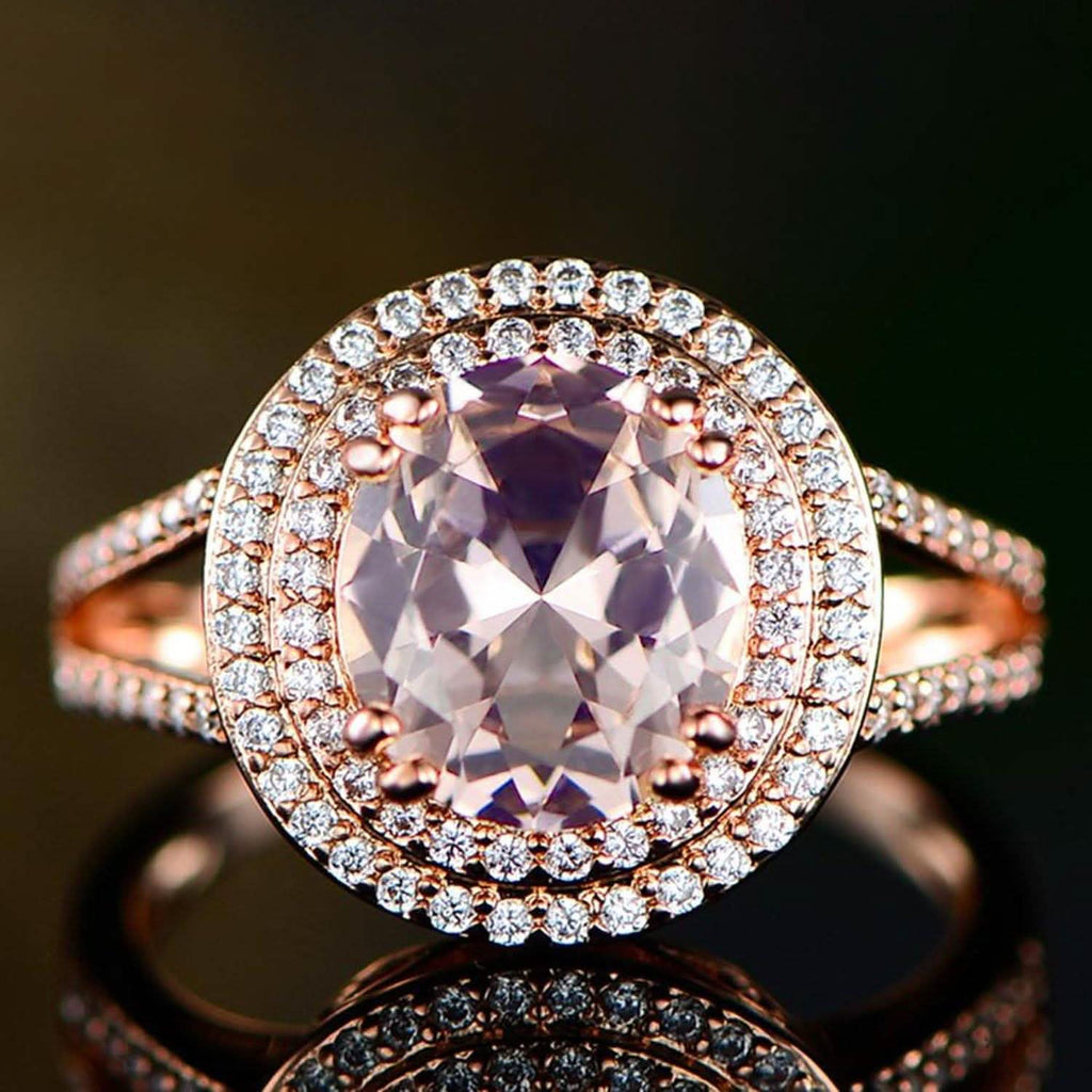 18K Rose Gold Oval-Cut Morganite Engagement Ring - Assorted Sizes